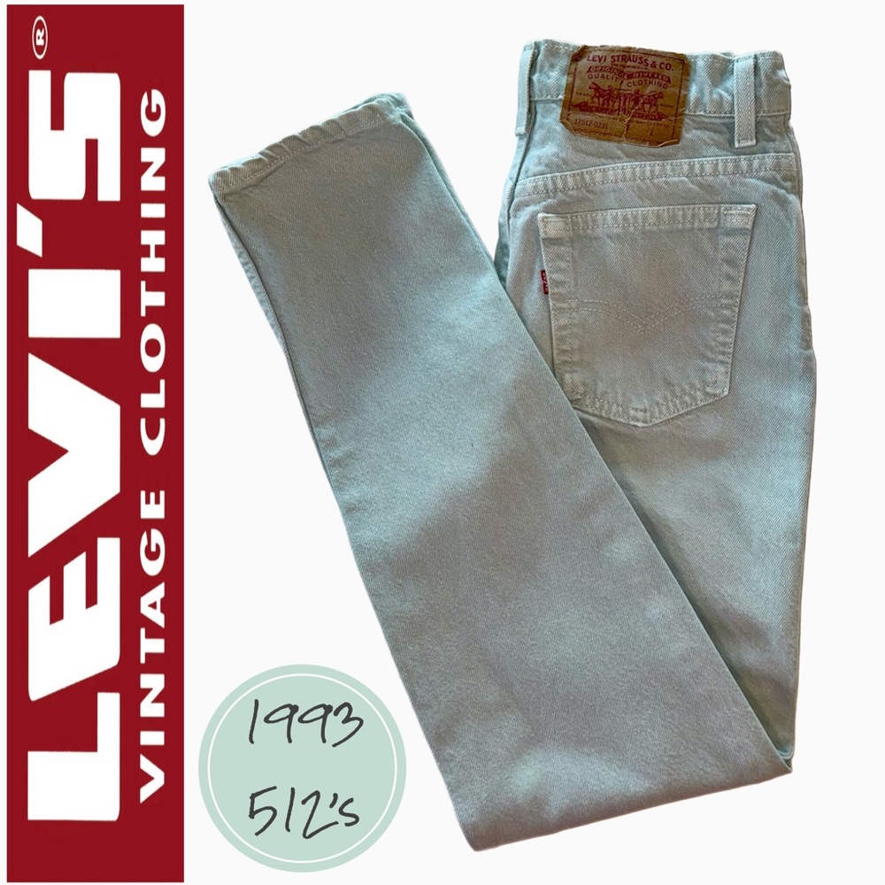 ‘93 Vintage LEVI’s 512 Slim Fit High-Rise Tapered Leg Green Jeans (W25/26 L31) - Picture 17 of 17
